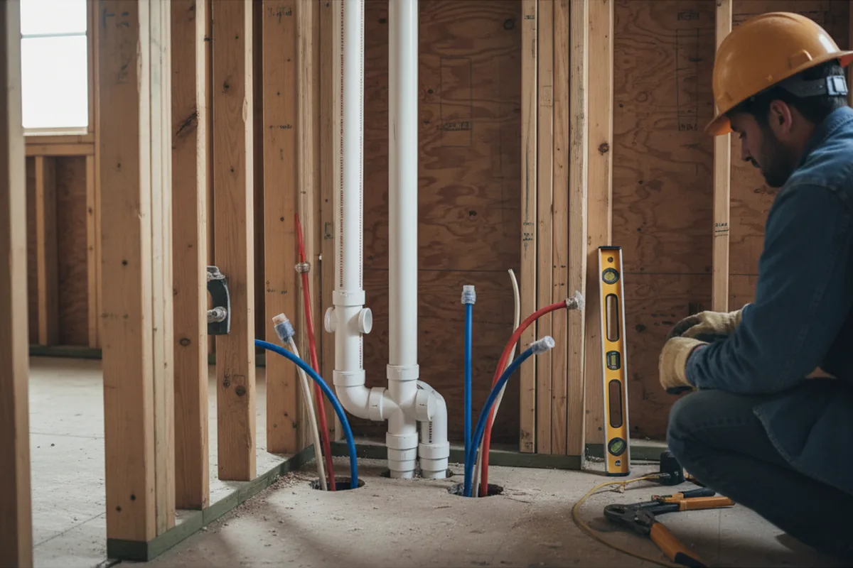 Drain and supply rough-in during Leak Detection in Marsteller