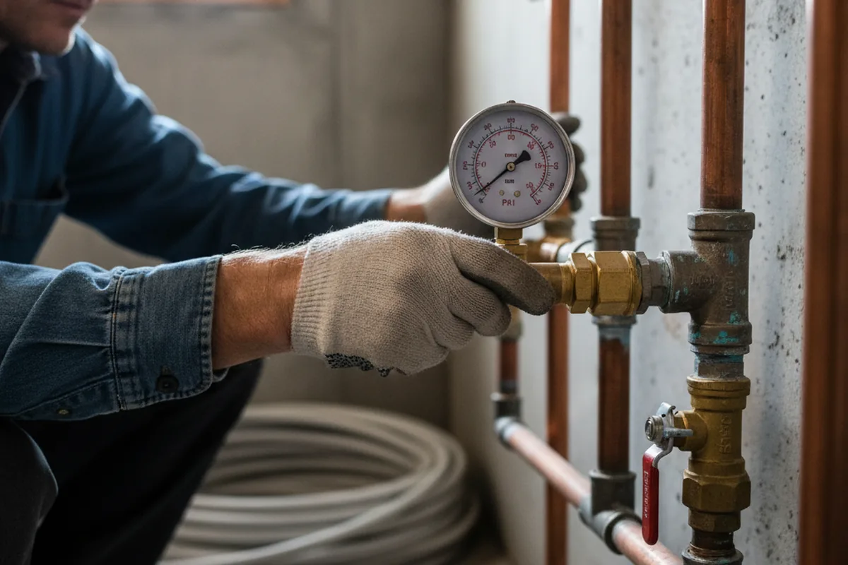 Pressure testing a repaired line during Water Line Repair in Marsteller